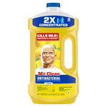 Studio front view of Mr. Clean lemon antibacterial multi-surface cleaner bottle showing 2X concentrated and product label