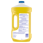 Rear view of a Mr. Clean lemon antibacterial cleaner bottle showing usage instructions, storage and disposal panel and barcode