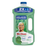 Studio-style front view of Mr. Clean Meadows & Rain 2X concentrated bottle showing full label and blue cap