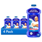 Four Mr. Clean Ocean blue cleaning solution bottles displayed in a boxed 4-pack with large bottle foreground and '4 Pack' label.