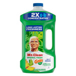 Full front view of a green Mr. Clean Original Fresh concentrated multi-surface cleaner bottle with Gain scent on white background.