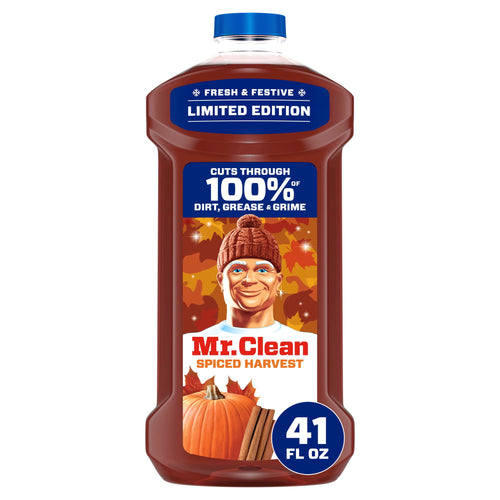 Front-facing Mr. Clean Spiced Harvest limited edition bottle with pumpkin and cinnamon label