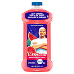 Studio white-background photo of a Mr. Clean watermelon-scent all-purpose cleaner bottle showing label and blue cap.