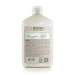 Rear view of Mrs. Meyer’s Baking Soda Cream Cleaner bottle showing ingredient and warning text on the label