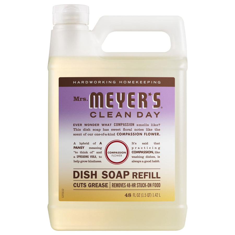 Mrs. Meyer’s Clean Day large refill jug of Compassion Flower dish soap with front label visible