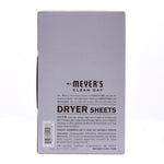 Rear panel of Mrs. Meyer's Clean Day dryer sheets box showing product information, ingredients and caution text