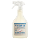 Spray bottle of Mrs. Meyer’s Clean Day Fabric Freshener with a beige label and trigger top on white.