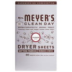 Front-facing box of Mrs. Meyer's Clean Day Lavender dryer sheets with branding and product claims visible