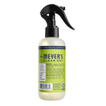 Rear view of Mrs. Meyer’s Lemon Verbena room freshener bottle showing label text, barcode and black trigger sprayer.