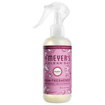 Mrs. Meyer’s Clean Day peony room freshener bottle with trigger spray and pink floral label on white background.