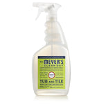 Clear spray bottle of Mrs. Meyer’s Clean Day Tub and Tile cleaner with lemon verbena label