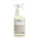 Rear view of Mrs. Meyer’s Clean Day vinegar gel spray bottle showing ingredient text, barcode and QR code on label