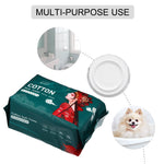 Green cotton soft towel pack shown with circular insets illustrating bathroom, plate and pet uses under ‘MULTI-PURPOSE USE’ header