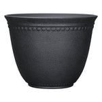 Black textured Asti-style recycled resin planter with beaded rim, front view