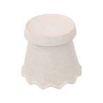 Inverted My Texas House cream ceramic planter showing base and textured exterior with scalloped edge