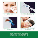 four-step nasal spray usage graphic: clean skin, place nozzle at nostril, inhale mist, rest, with easy to use text at bottom
