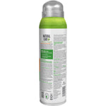 Rear view of a Natural Care aerosol can showing ingredient and usage text, barcode and recycling symbols.