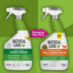 Comparison graphic showing two Natural Care spray bottles side by side with a 'packaging may vary' arrow