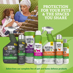 Natural Care range of pet and home spray products including Cat Mist shown with headline about protection for pets and spaces