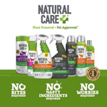 Studio shot of Natural Care product range with central Dog & Home Spray and brand claims across the bottom