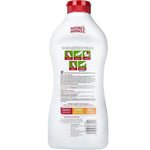 Rear view of a white Nature's Miracle bottle showing usage icons, instructions and product barcode on the back label.