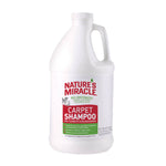 White gallon jug of Nature’s Miracle carpet shampoo with red label on a white background