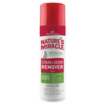 Tall aerosol can of Nature's Miracle enzymatic stain & odor remover foam with red cap and white label