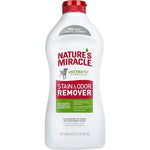 White Nature's Miracle bottle with red cap labeled Stain & Odor Remover for dog messes, front product shot on white background.