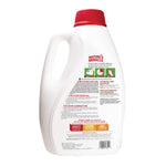 Rear view of a white Nature's Miracle jug showing product directions, warnings and barcode on the back label