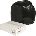 Tied black trash bag positioned behind a white carton box, photographed on a white background.
