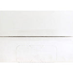 Close-up of a white corrugated carton top with a perforated oval handhold and tuck flap detail.