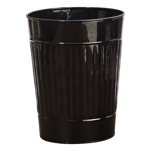 Glossy black metal farmhouse pail planter with fluted sides shown against a white background.