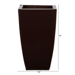 Nearly Natural bronze tapered square metal planter with measurement lines showing 13" height and 7.5" width on white background