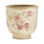 Nearly Natural Tuscan-style ceramic planter with pink rose floral decal on cream glaze