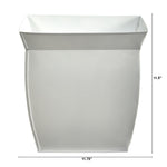 Nearly Natural white fluted metal square planter on white background with measurement overlay showing dimensions
