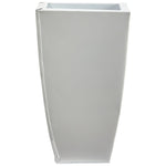 Tall white tapered square metal planter photographed against a plain white background.