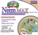 Close-up of the Neem MAX product label showing Captain Jack's logo, Neem MAX name and organic gardening badge