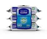 Stack of three Nice n Clean flushable moist wipes flip-top packs showing 180 count label