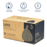 Nine Stars kraft product box pictured with three circular icons highlighting leakproof, fit, and puncture resistance