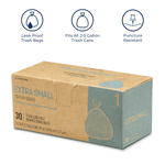 NineStars kraft-style box of extra small trash bags shown below icons for leak proof, fit sizes, and puncture resistance