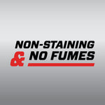 Bold text graphic reading non-staining & no fumes on a neutral gradient background