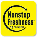 Yellow square graphic with black circular arrow and bold text reading "Nonstop Freshness" and smaller note "up to 3 weeks"