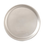 Nordic Ware silver aluminum 10-inch round cake pan shown from directly above with embossed logo