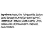 Close-up ingredient list label showing water, alkyl polyglycoside and other components for Nuvera product