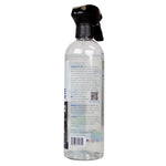 Nuvera microwave cleaner spray bottle with right-side label and ingredient text visible through clear bottle