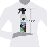 Graphic showing Nuvera microwave cleaner spray bottle with a height measurement of 10.75 inches against a silhouette