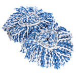 Two blue-and-white braided microfiber mop head replacements shown side by side on white background