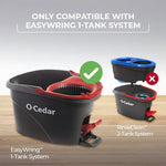 O-Cedar EasyWring 1-tank mop bucket shown with a green check and a smaller incompatible 2-tank bucket marked with an X.
