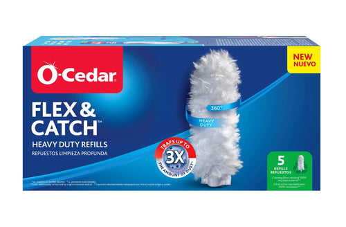 O-Cedar Flex & Catch product box showing heavy duty refill mop head and branding