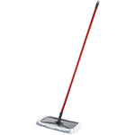 Full-length red handle and O-Cedar mop head shown standing on white background